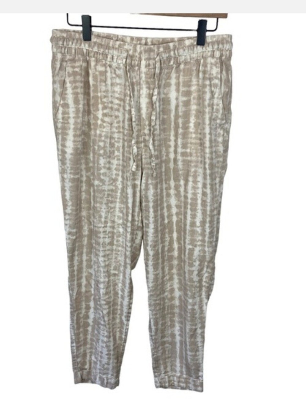 Old Navy Linen Joggers High Rise Tie Dye Stripe Tan and White Size Medium